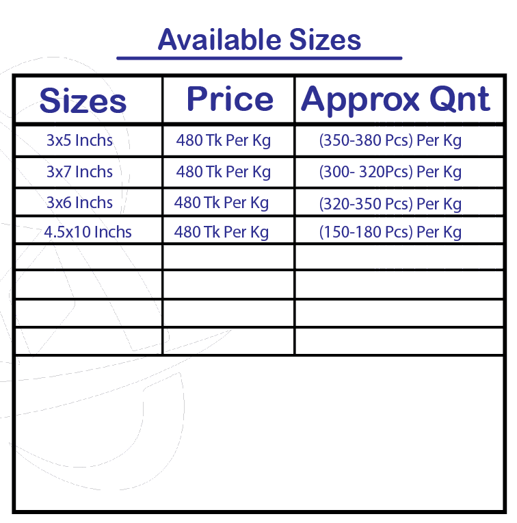 Available sizes and wholesale prices for stand-up zipper pouches in Bangladesh
