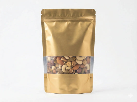 Gold packaging pouch with transparent window