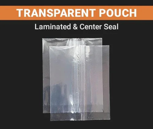 Transparent laminated pouch with center seal, ideal for flexible packaging supplies
