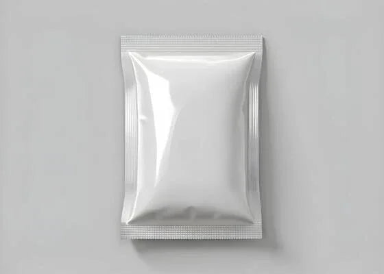 Shiny silver stand-up zipper pouch with foil finish, ideal for premium product packaging and branding.