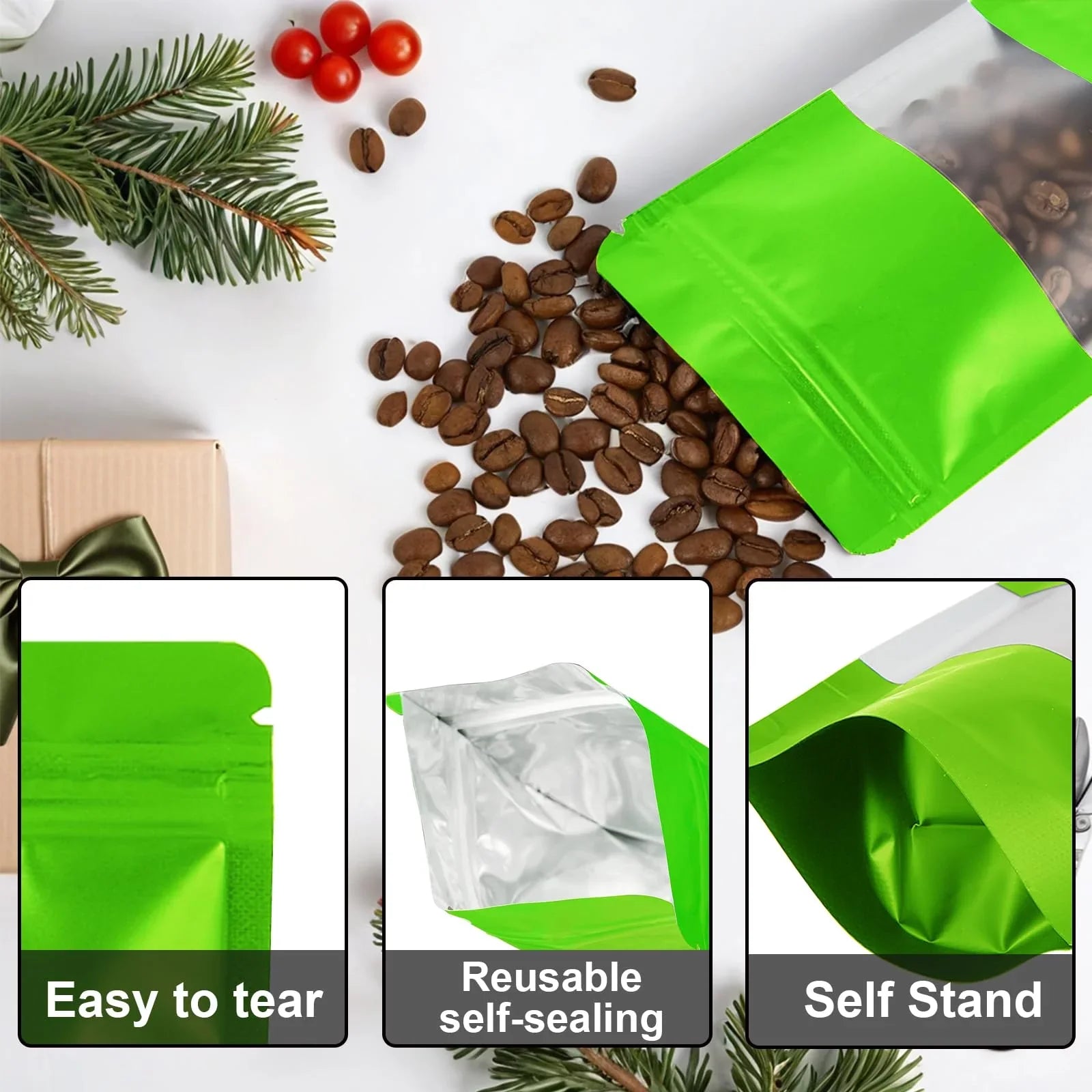 Food packaging green pouch with window