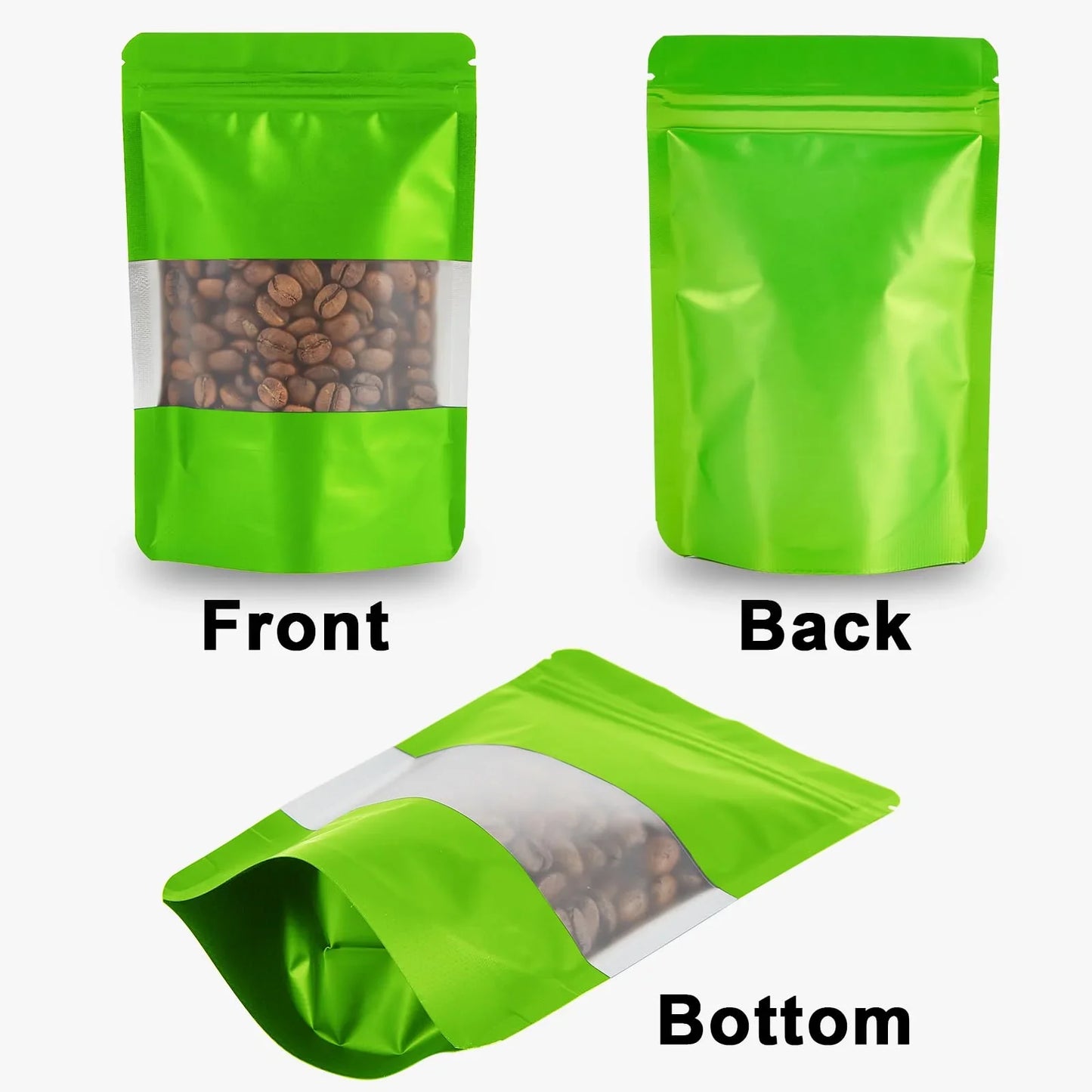 Green packaging pouch with transparent window
