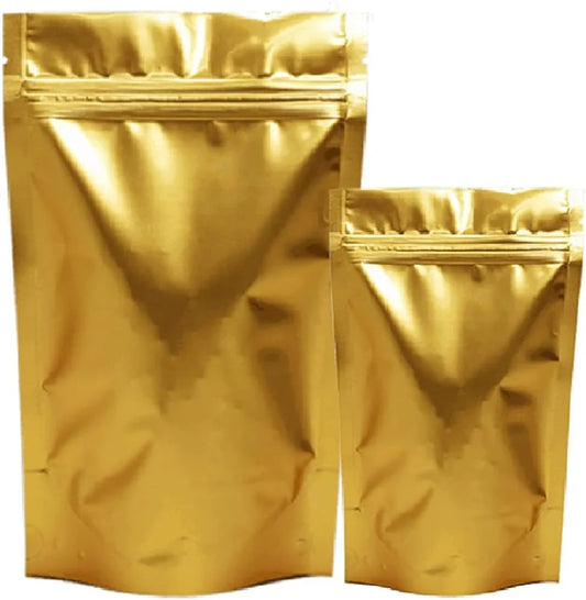 Shiny gold stand-up zipper pouches, premium flexible packaging for brands