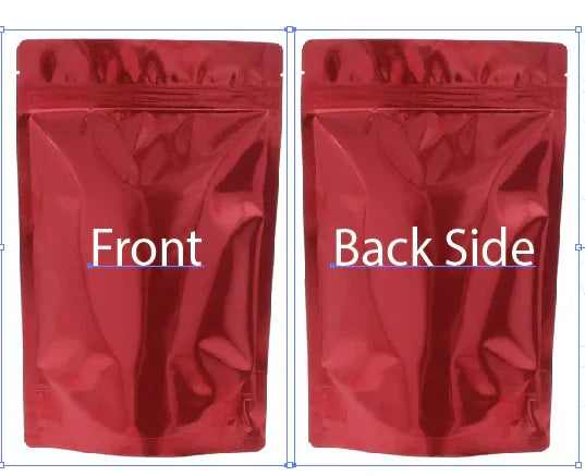 Red stand-up zipper pouch front and back view, premium flexible packaging for brands