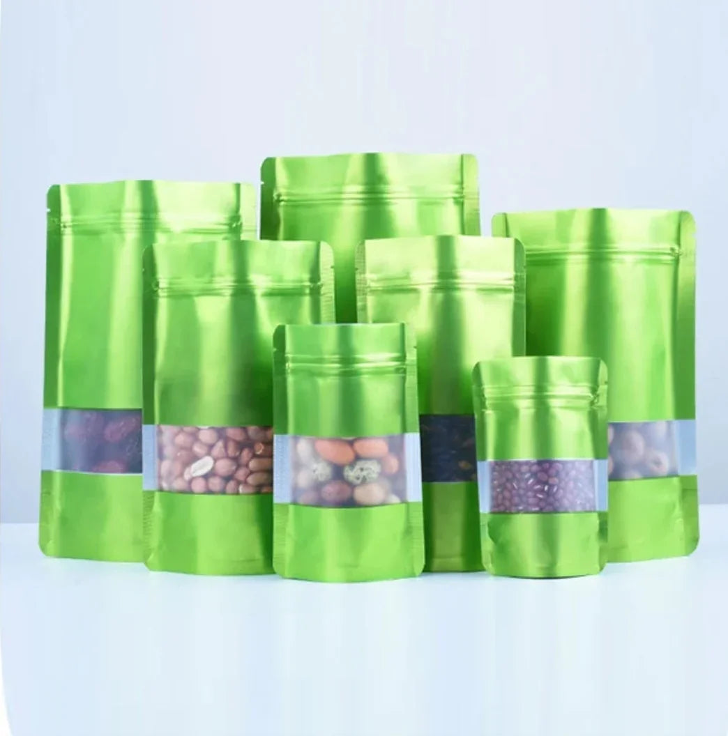 Stand up zipper pouch green for food packaging