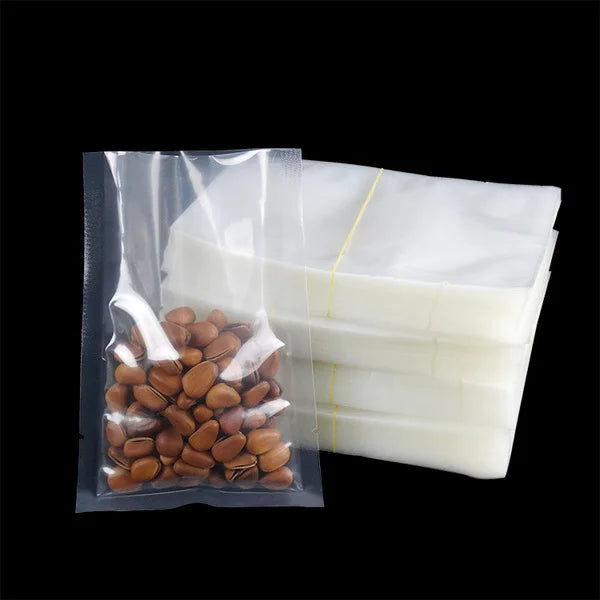 Clear stand-up zipper pouch filled with pine nuts, ideal for snack packaging and wholesale flexible sachets.