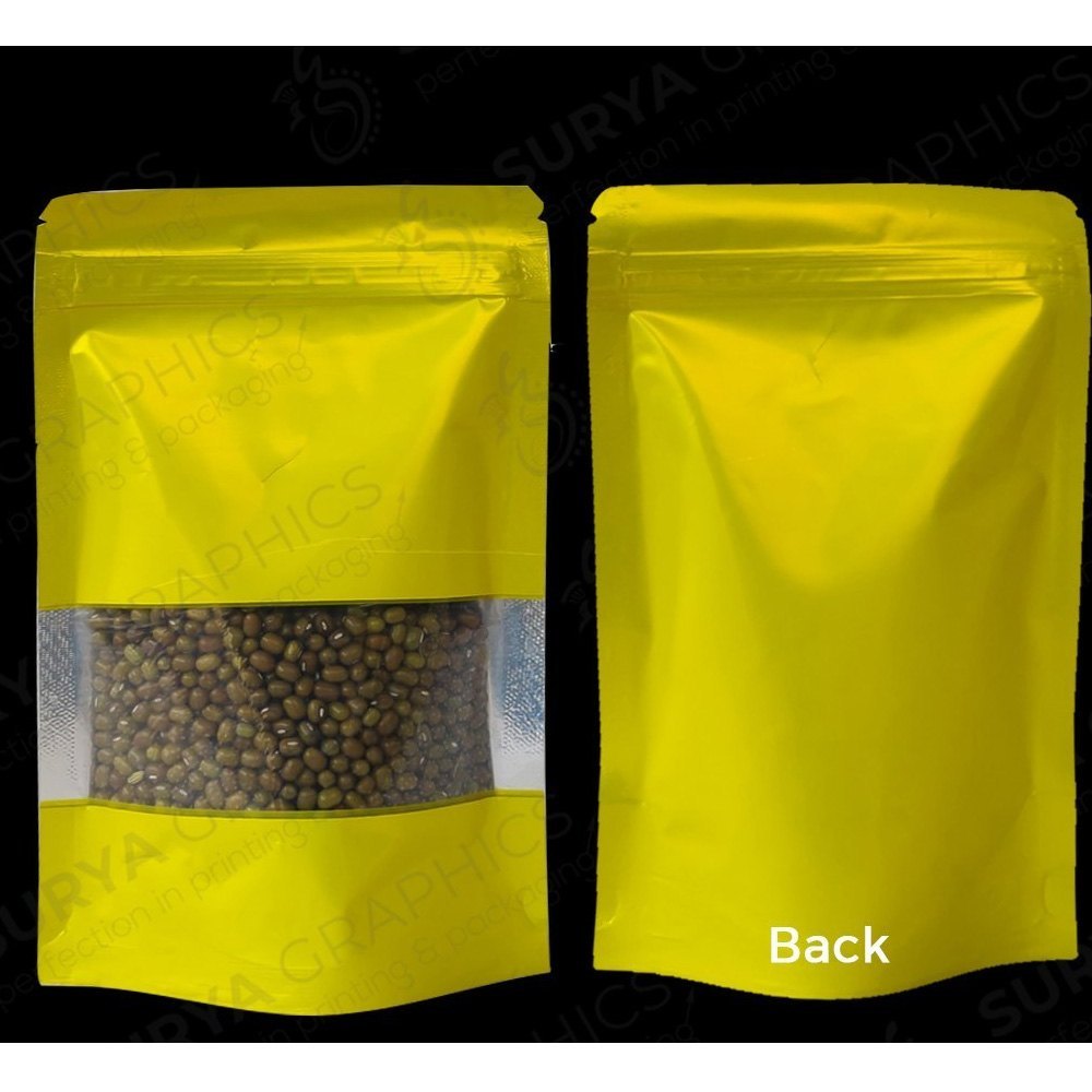 Yellow zip lock pouch with transparent window