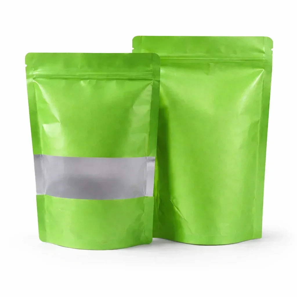 Green stand up zipper pouch with window Bangladesh