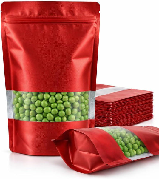 Red stand up zipper pouch with window for food packaging Bangladesh